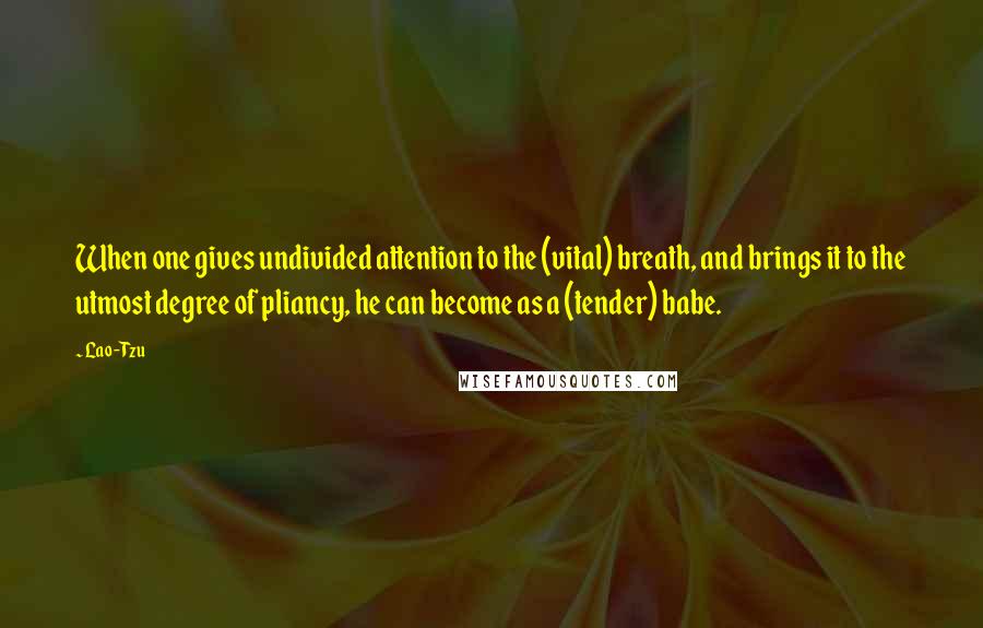 Lao-Tzu Quotes: When one gives undivided attention to the (vital) breath, and brings it to the utmost degree of pliancy, he can become as a (tender) babe.