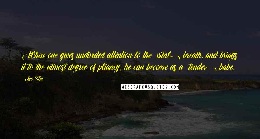 Lao-Tzu Quotes: When one gives undivided attention to the (vital) breath, and brings it to the utmost degree of pliancy, he can become as a (tender) babe.