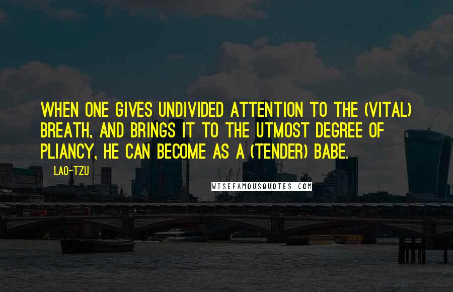 Lao-Tzu Quotes: When one gives undivided attention to the (vital) breath, and brings it to the utmost degree of pliancy, he can become as a (tender) babe.