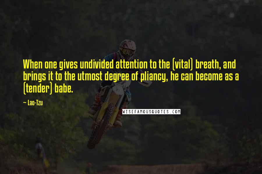 Lao-Tzu Quotes: When one gives undivided attention to the (vital) breath, and brings it to the utmost degree of pliancy, he can become as a (tender) babe.