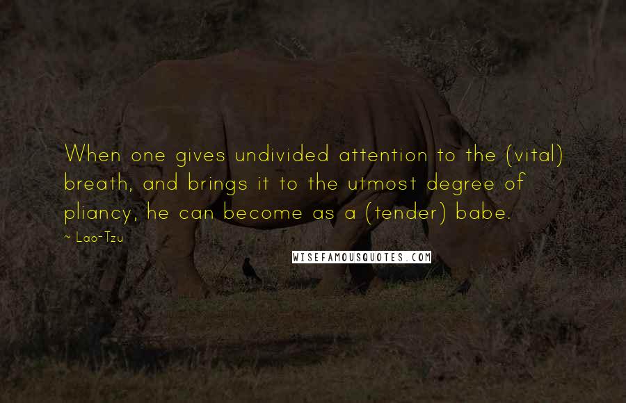 Lao-Tzu Quotes: When one gives undivided attention to the (vital) breath, and brings it to the utmost degree of pliancy, he can become as a (tender) babe.