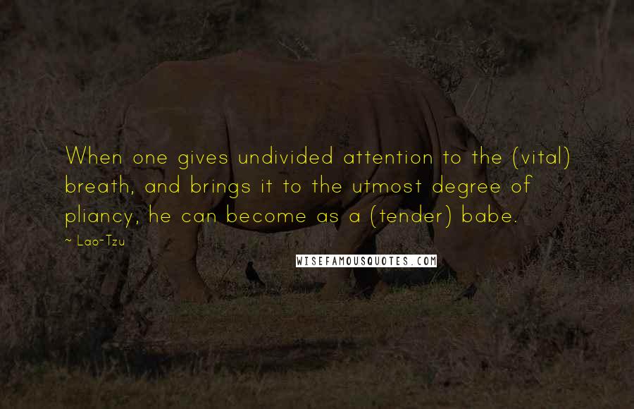 Lao-Tzu Quotes: When one gives undivided attention to the (vital) breath, and brings it to the utmost degree of pliancy, he can become as a (tender) babe.