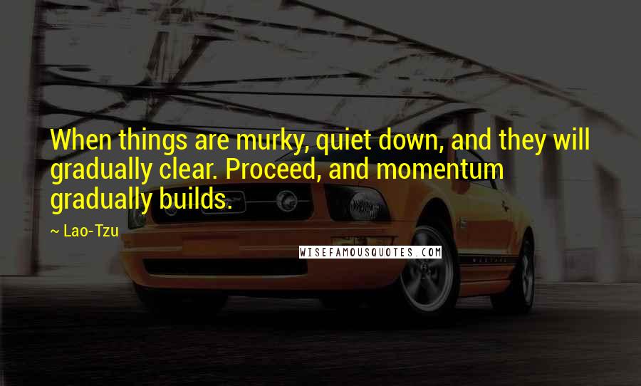 Lao-Tzu Quotes: When things are murky, quiet down, and they will gradually clear. Proceed, and momentum gradually builds.