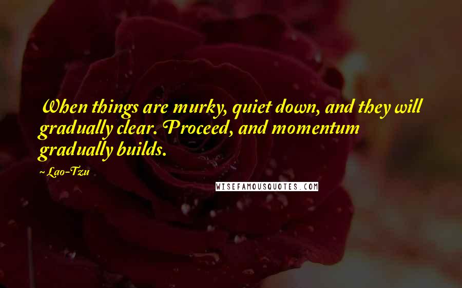 Lao-Tzu Quotes: When things are murky, quiet down, and they will gradually clear. Proceed, and momentum gradually builds.