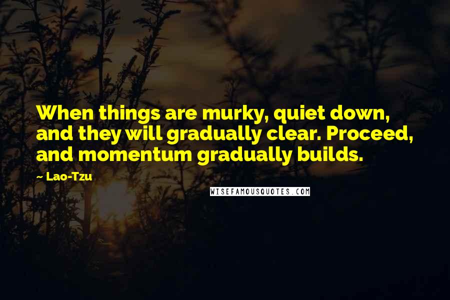 Lao-Tzu Quotes: When things are murky, quiet down, and they will gradually clear. Proceed, and momentum gradually builds.