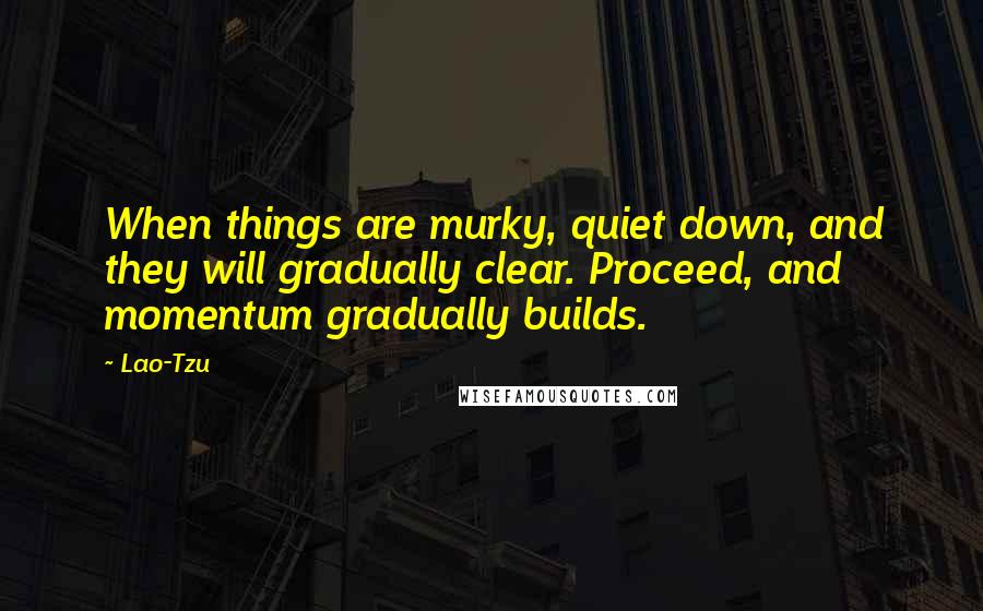 Lao-Tzu Quotes: When things are murky, quiet down, and they will gradually clear. Proceed, and momentum gradually builds.