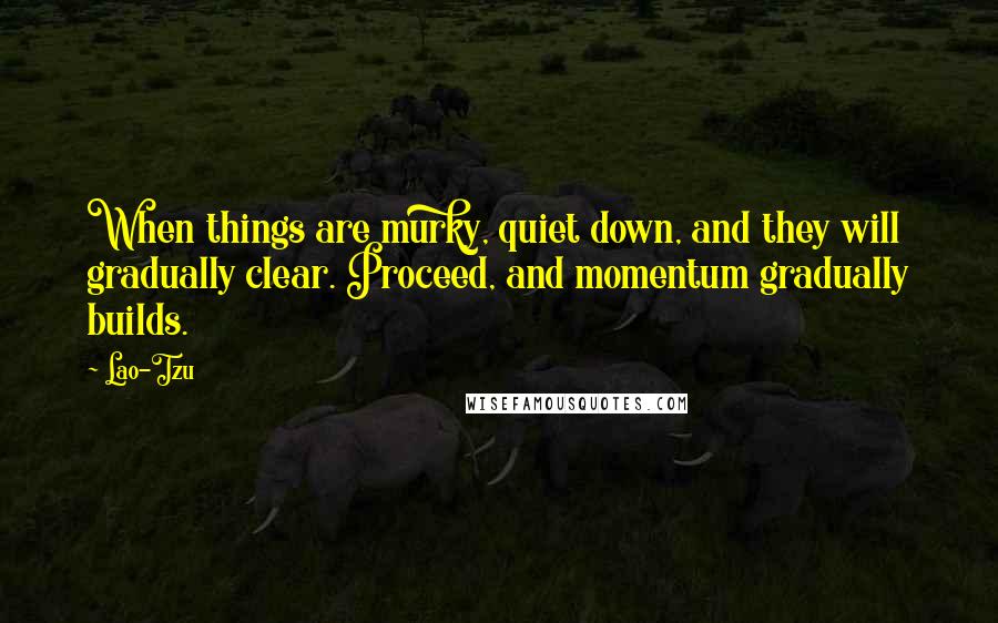 Lao-Tzu Quotes: When things are murky, quiet down, and they will gradually clear. Proceed, and momentum gradually builds.