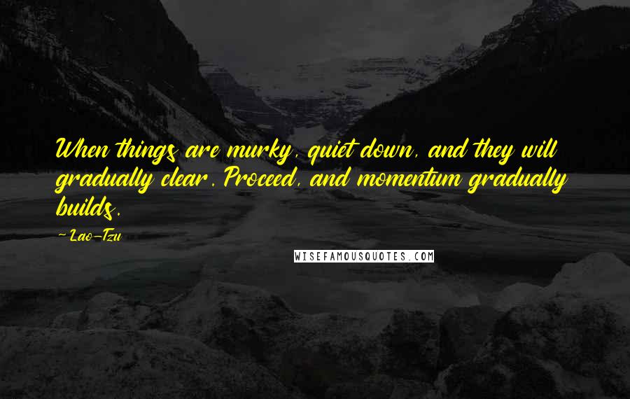 Lao-Tzu Quotes: When things are murky, quiet down, and they will gradually clear. Proceed, and momentum gradually builds.