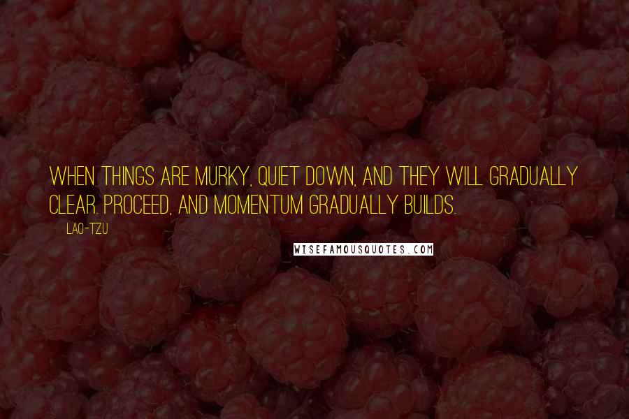 Lao-Tzu Quotes: When things are murky, quiet down, and they will gradually clear. Proceed, and momentum gradually builds.