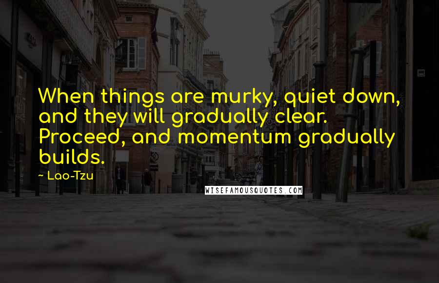 Lao-Tzu Quotes: When things are murky, quiet down, and they will gradually clear. Proceed, and momentum gradually builds.