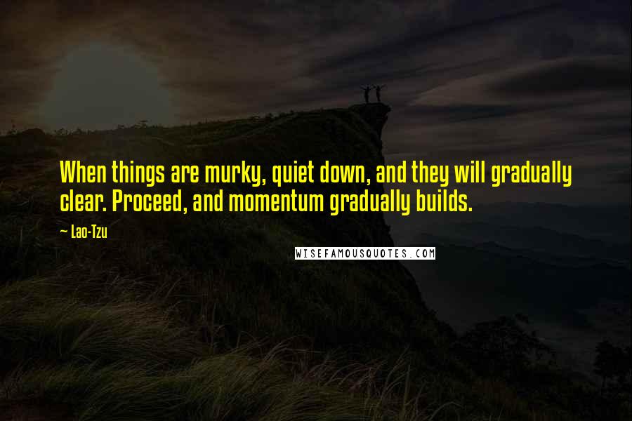 Lao-Tzu Quotes: When things are murky, quiet down, and they will gradually clear. Proceed, and momentum gradually builds.