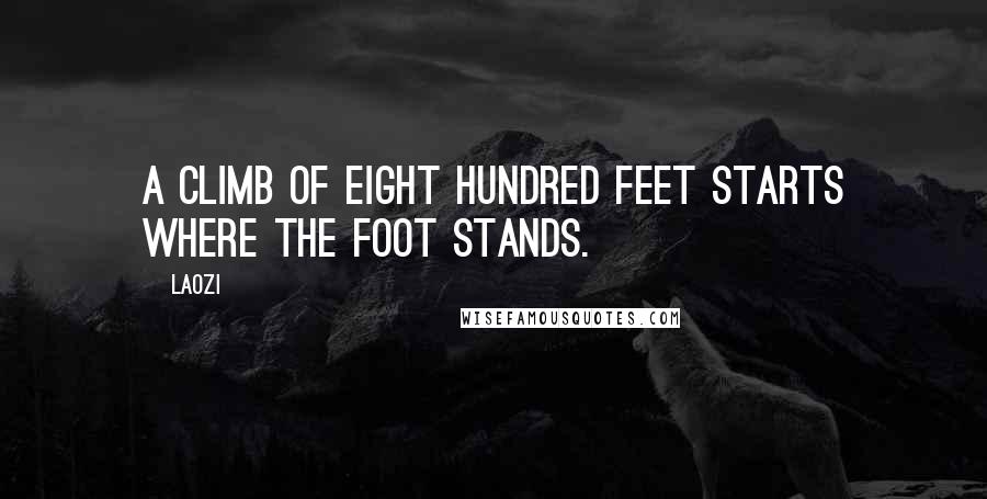 Laozi Quotes: A climb of eight hundred feet starts where the foot stands.