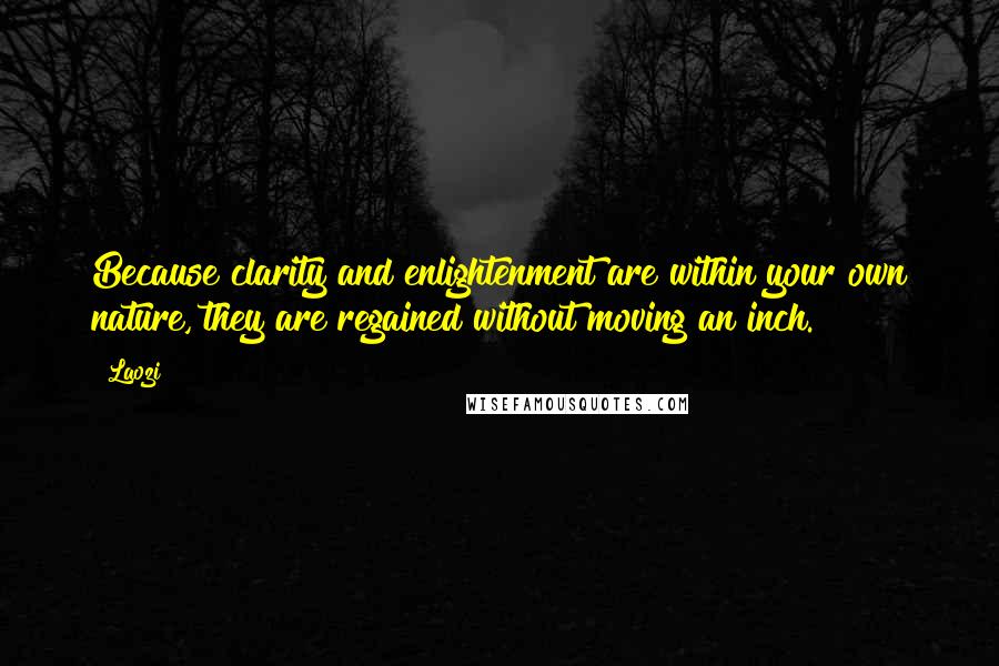 Laozi Quotes: Because clarity and enlightenment are within your own nature, they are regained without moving an inch.