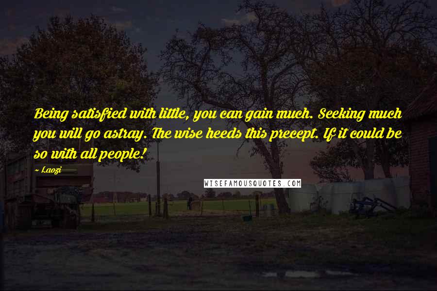 Laozi Quotes: Being satisfied with little, you can gain much. Seeking much you will go astray. The wise heeds this precept. If it could be so with all people!