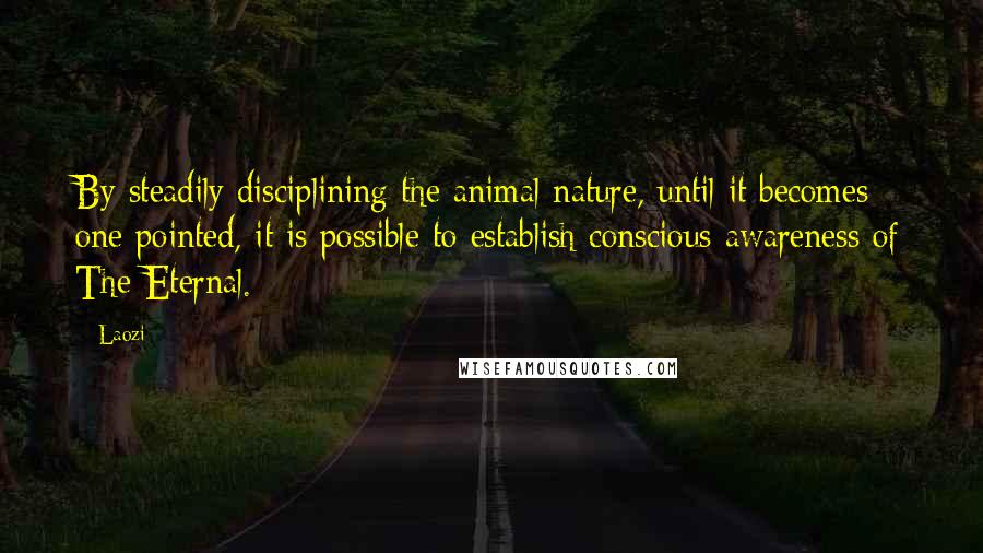 Laozi Quotes: By steadily disciplining the animal nature, until it becomes one pointed, it is possible to establish conscious awareness of The Eternal.