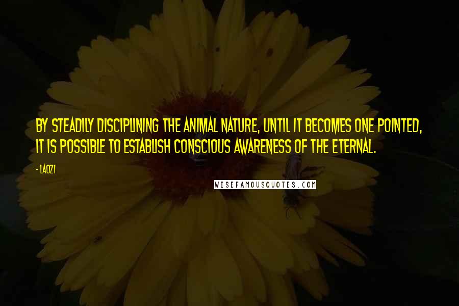 Laozi Quotes: By steadily disciplining the animal nature, until it becomes one pointed, it is possible to establish conscious awareness of The Eternal.