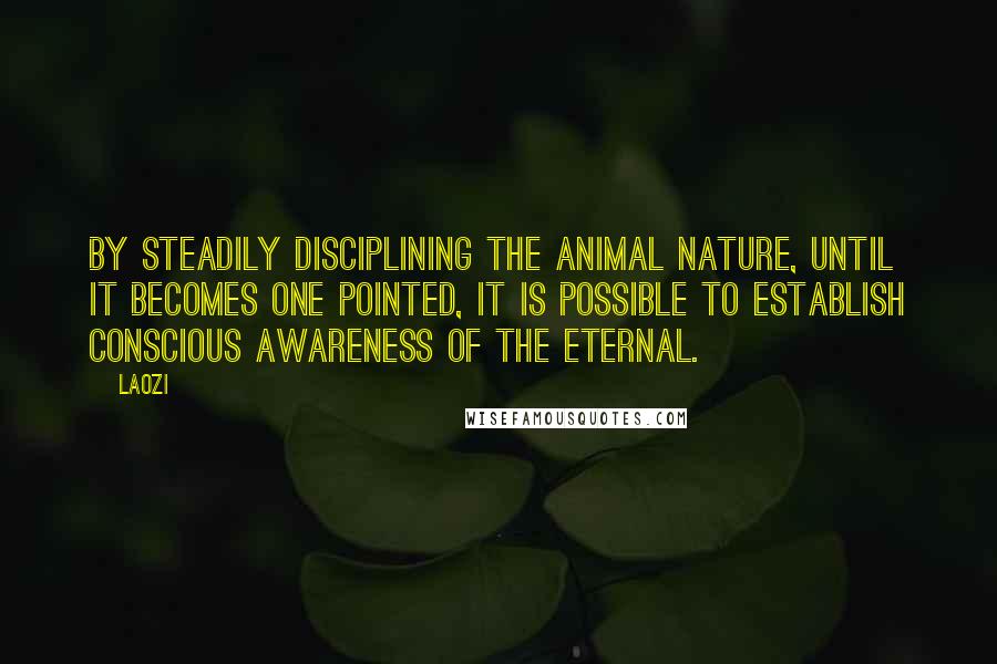 Laozi Quotes: By steadily disciplining the animal nature, until it becomes one pointed, it is possible to establish conscious awareness of The Eternal.