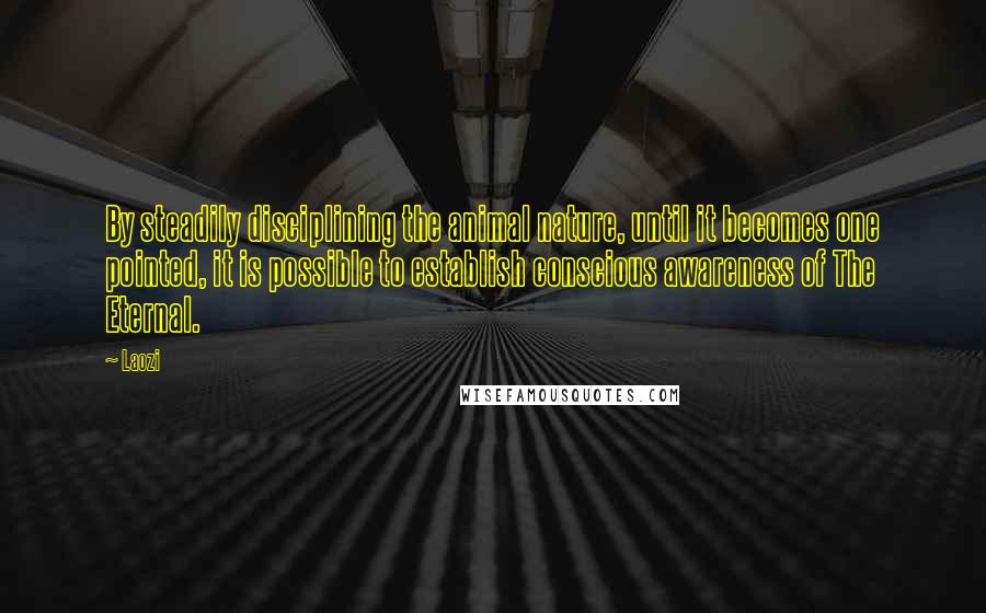 Laozi Quotes: By steadily disciplining the animal nature, until it becomes one pointed, it is possible to establish conscious awareness of The Eternal.