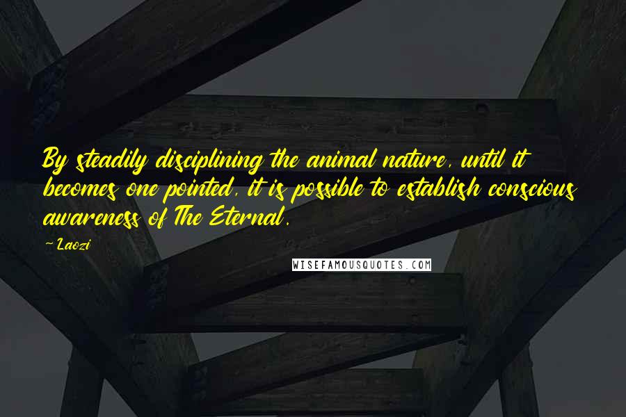 Laozi Quotes: By steadily disciplining the animal nature, until it becomes one pointed, it is possible to establish conscious awareness of The Eternal.