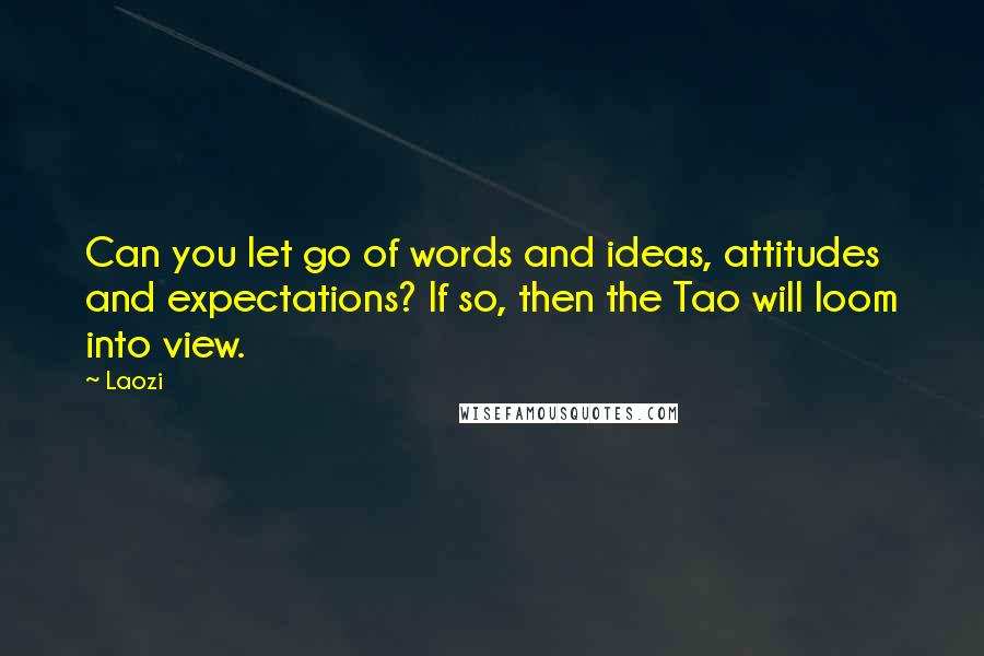 Laozi Quotes: Can you let go of words and ideas, attitudes and expectations? If so, then the Tao will loom into view.