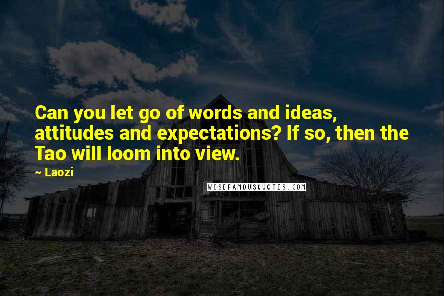 Laozi Quotes: Can you let go of words and ideas, attitudes and expectations? If so, then the Tao will loom into view.