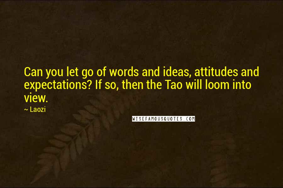 Laozi Quotes: Can you let go of words and ideas, attitudes and expectations? If so, then the Tao will loom into view.