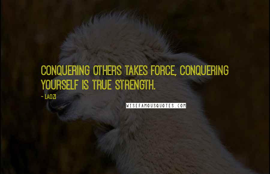 Laozi Quotes: Conquering others takes force, conquering yourself is true strength.