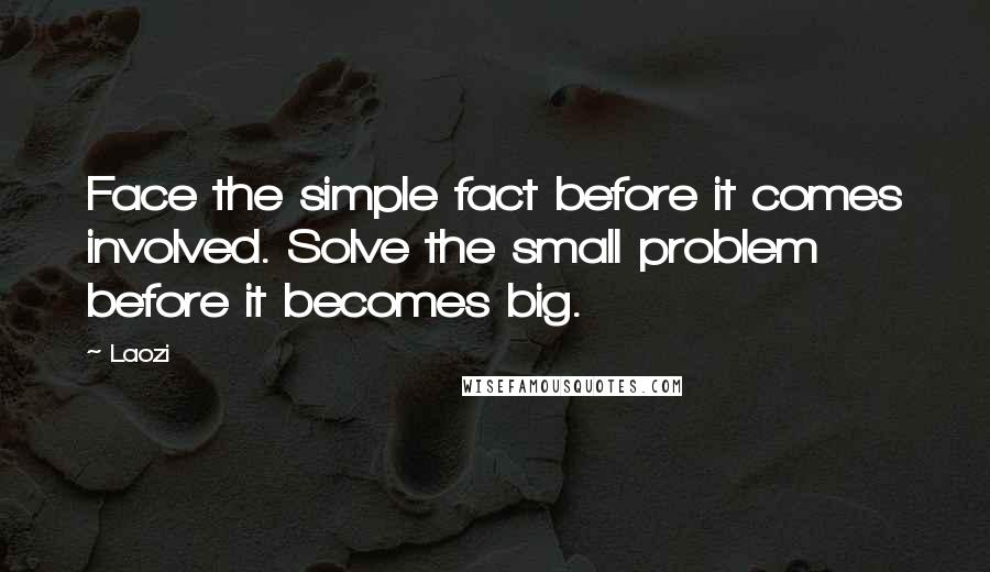 Laozi Quotes: Face the simple fact before it comes involved. Solve the small problem before it becomes big.