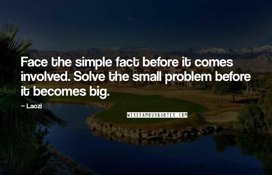 Laozi Quotes: Face the simple fact before it comes involved. Solve the small problem before it becomes big.