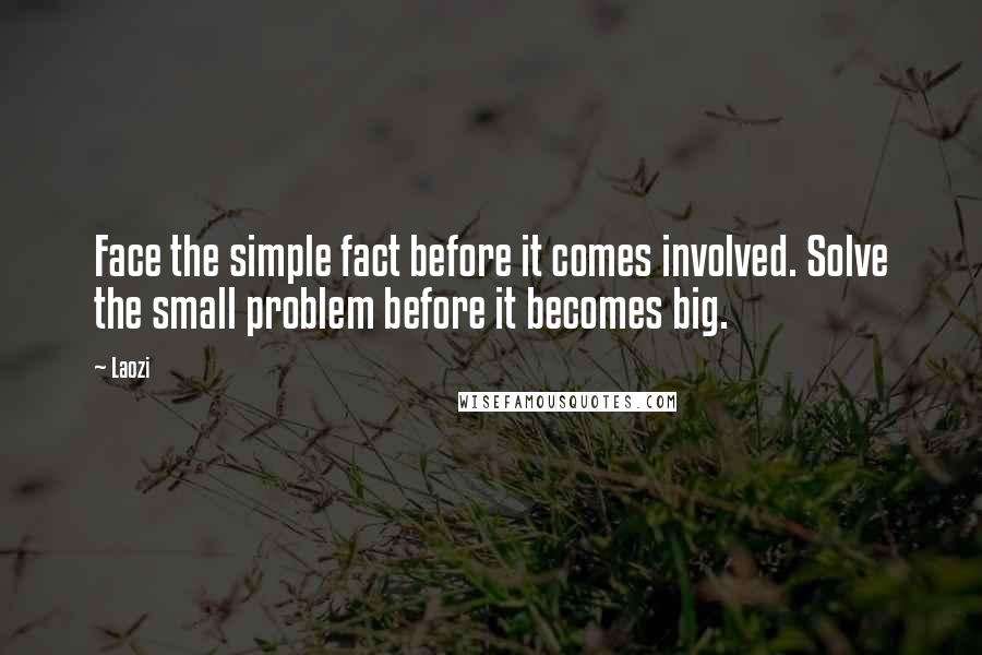Laozi Quotes: Face the simple fact before it comes involved. Solve the small problem before it becomes big.