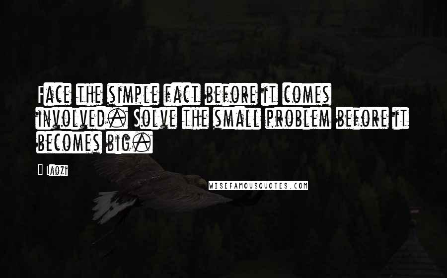 Laozi Quotes: Face the simple fact before it comes involved. Solve the small problem before it becomes big.