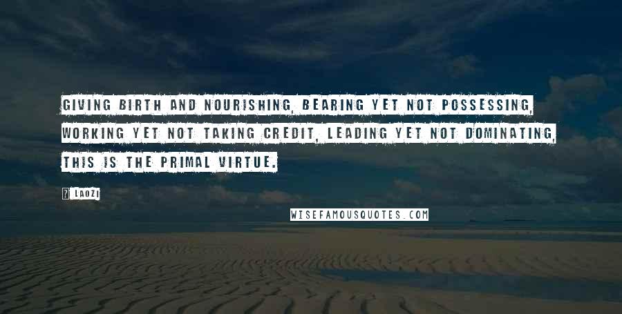 Laozi Quotes: Giving birth and nourishing, Bearing yet not possessing, Working yet not taking credit, Leading yet not dominating, This is the Primal Virtue.