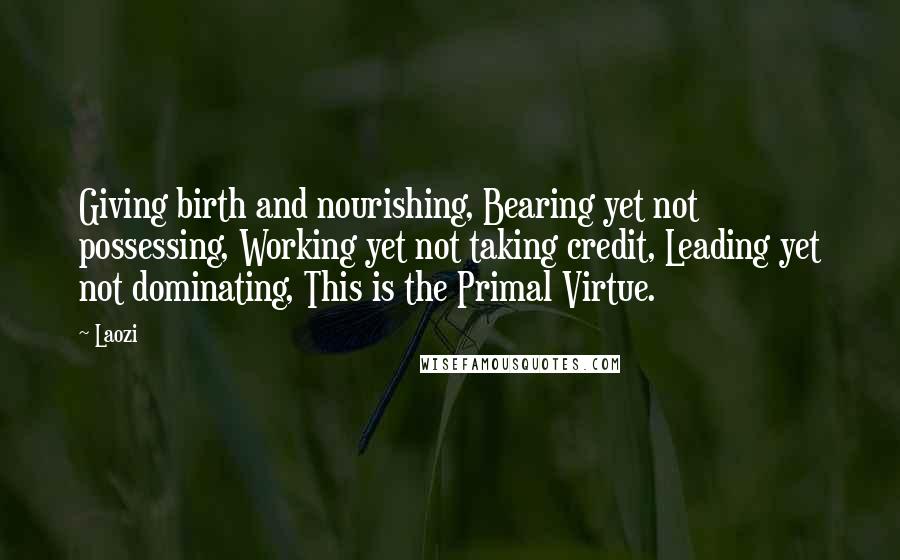 Laozi Quotes: Giving birth and nourishing, Bearing yet not possessing, Working yet not taking credit, Leading yet not dominating, This is the Primal Virtue.