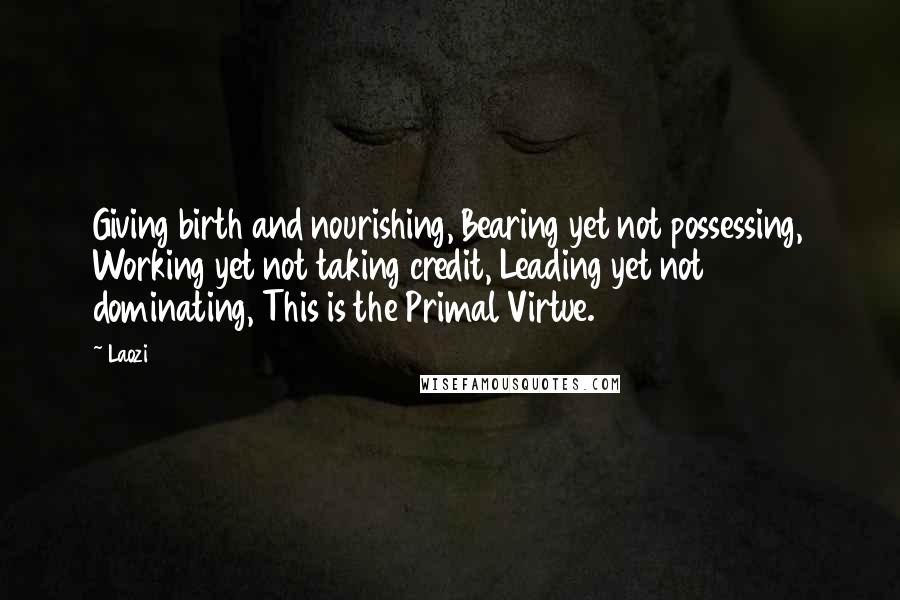 Laozi Quotes: Giving birth and nourishing, Bearing yet not possessing, Working yet not taking credit, Leading yet not dominating, This is the Primal Virtue.