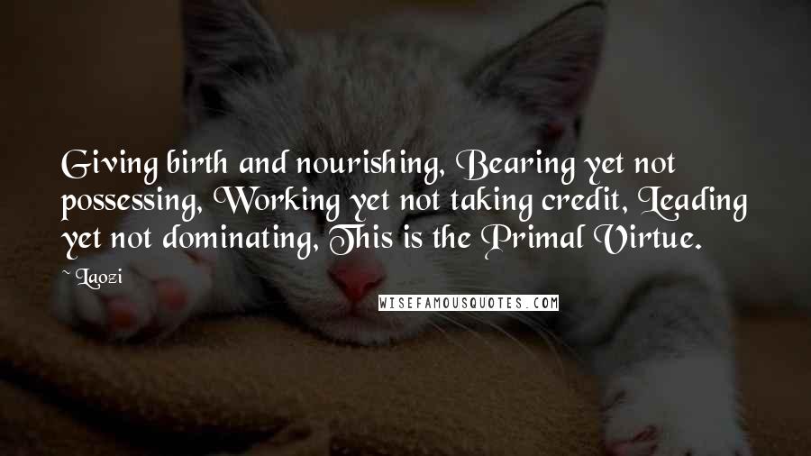 Laozi Quotes: Giving birth and nourishing, Bearing yet not possessing, Working yet not taking credit, Leading yet not dominating, This is the Primal Virtue.