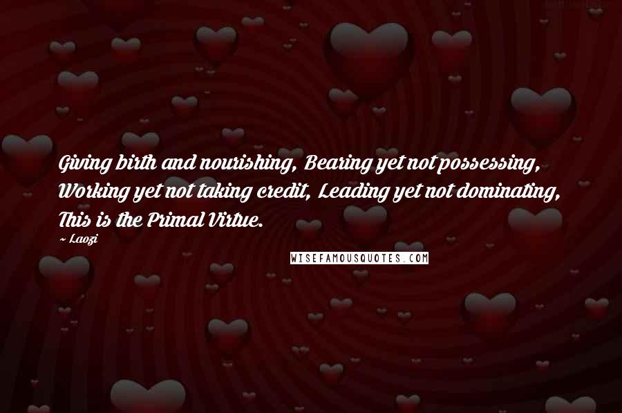 Laozi Quotes: Giving birth and nourishing, Bearing yet not possessing, Working yet not taking credit, Leading yet not dominating, This is the Primal Virtue.