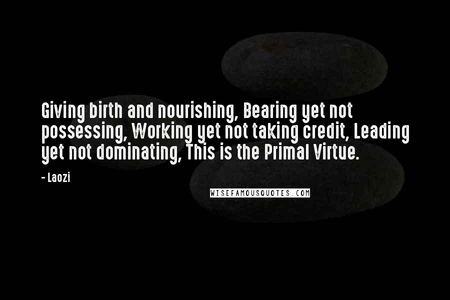 Laozi Quotes: Giving birth and nourishing, Bearing yet not possessing, Working yet not taking credit, Leading yet not dominating, This is the Primal Virtue.