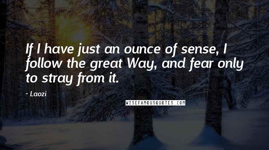 Laozi Quotes: If I have just an ounce of sense, I follow the great Way, and fear only to stray from it.