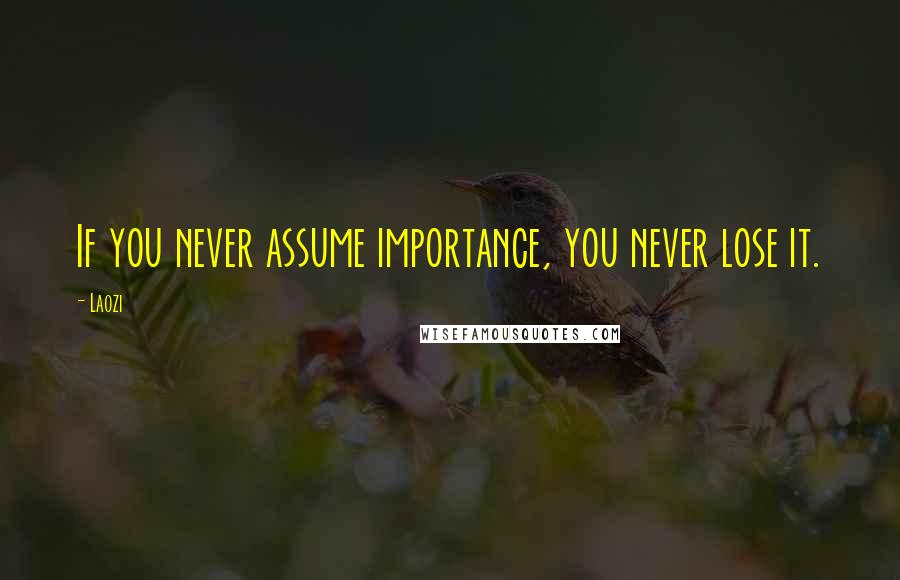 Laozi Quotes: If you never assume importance, you never lose it.