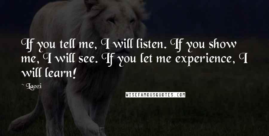 Laozi Quotes: If you tell me, I will listen. If you show me, I will see. If you let me experience, I will learn!