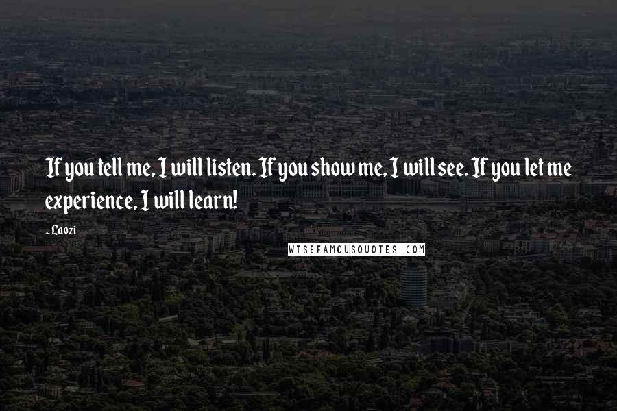 Laozi Quotes: If you tell me, I will listen. If you show me, I will see. If you let me experience, I will learn!