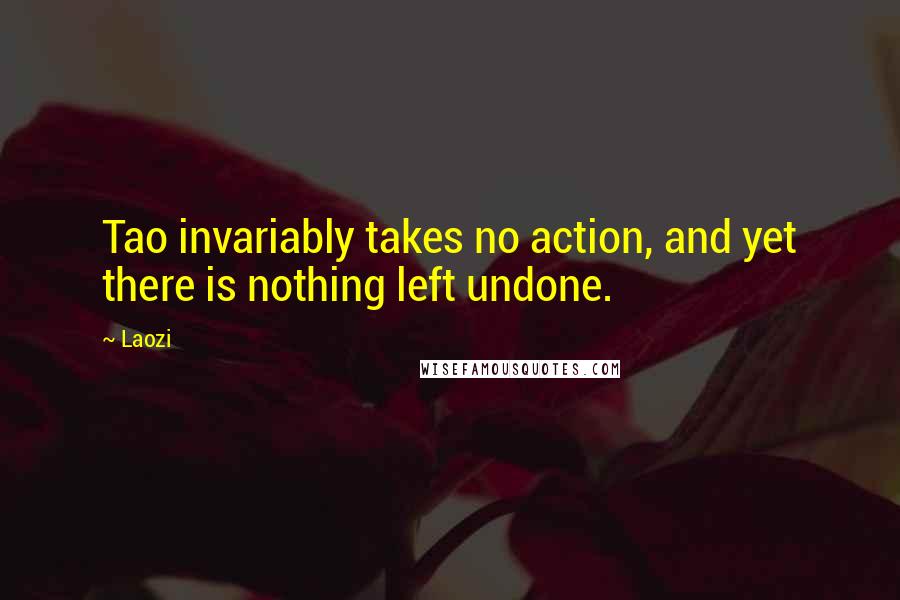 Laozi Quotes: Tao invariably takes no action, and yet there is nothing left undone.