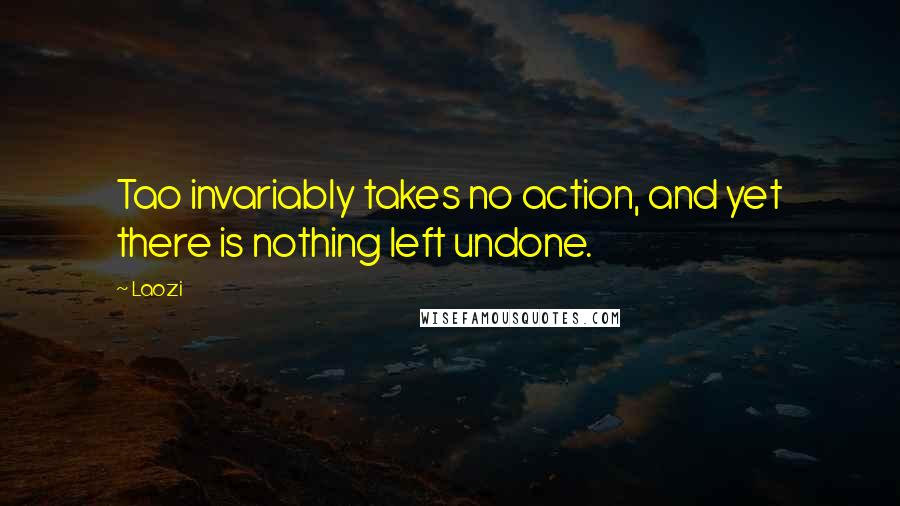 Laozi Quotes: Tao invariably takes no action, and yet there is nothing left undone.