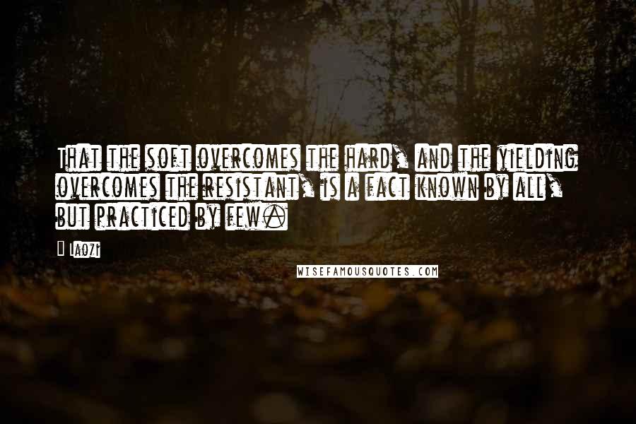 Laozi Quotes: That the soft overcomes the hard, and the yielding overcomes the resistant, is a fact known by all, but practiced by few.