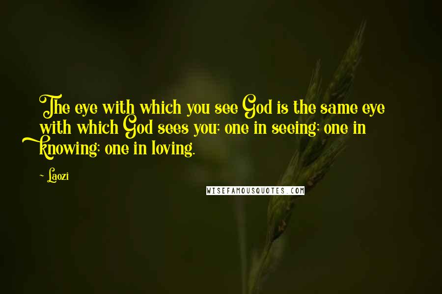 Laozi Quotes: The eye with which you see God is the same eye with which God sees you; one in seeing; one in knowing; one in loving.