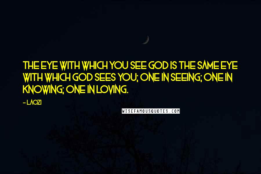 Laozi Quotes: The eye with which you see God is the same eye with which God sees you; one in seeing; one in knowing; one in loving.