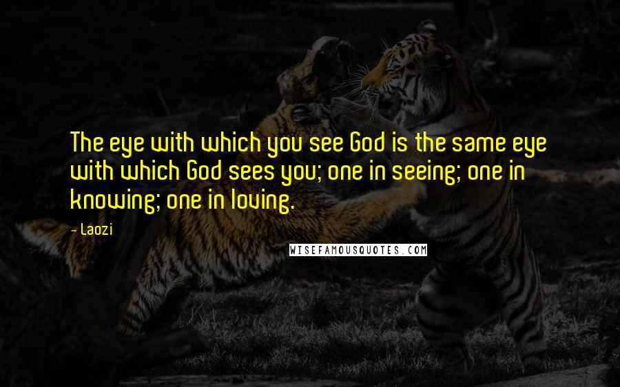 Laozi Quotes: The eye with which you see God is the same eye with which God sees you; one in seeing; one in knowing; one in loving.