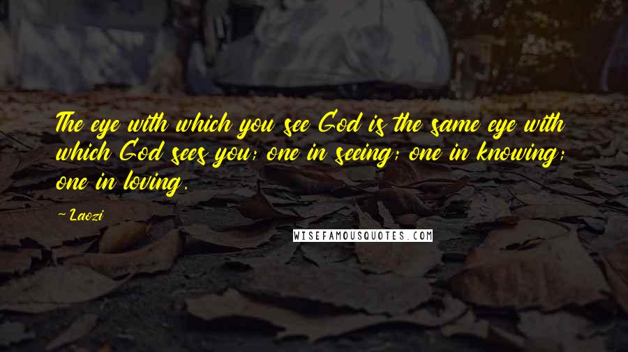 Laozi Quotes: The eye with which you see God is the same eye with which God sees you; one in seeing; one in knowing; one in loving.