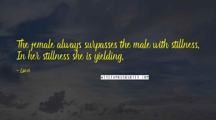 Laozi Quotes: The female always surpasses the male with stillness. In her stillness she is yielding.