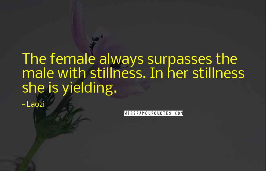 Laozi Quotes: The female always surpasses the male with stillness. In her stillness she is yielding.